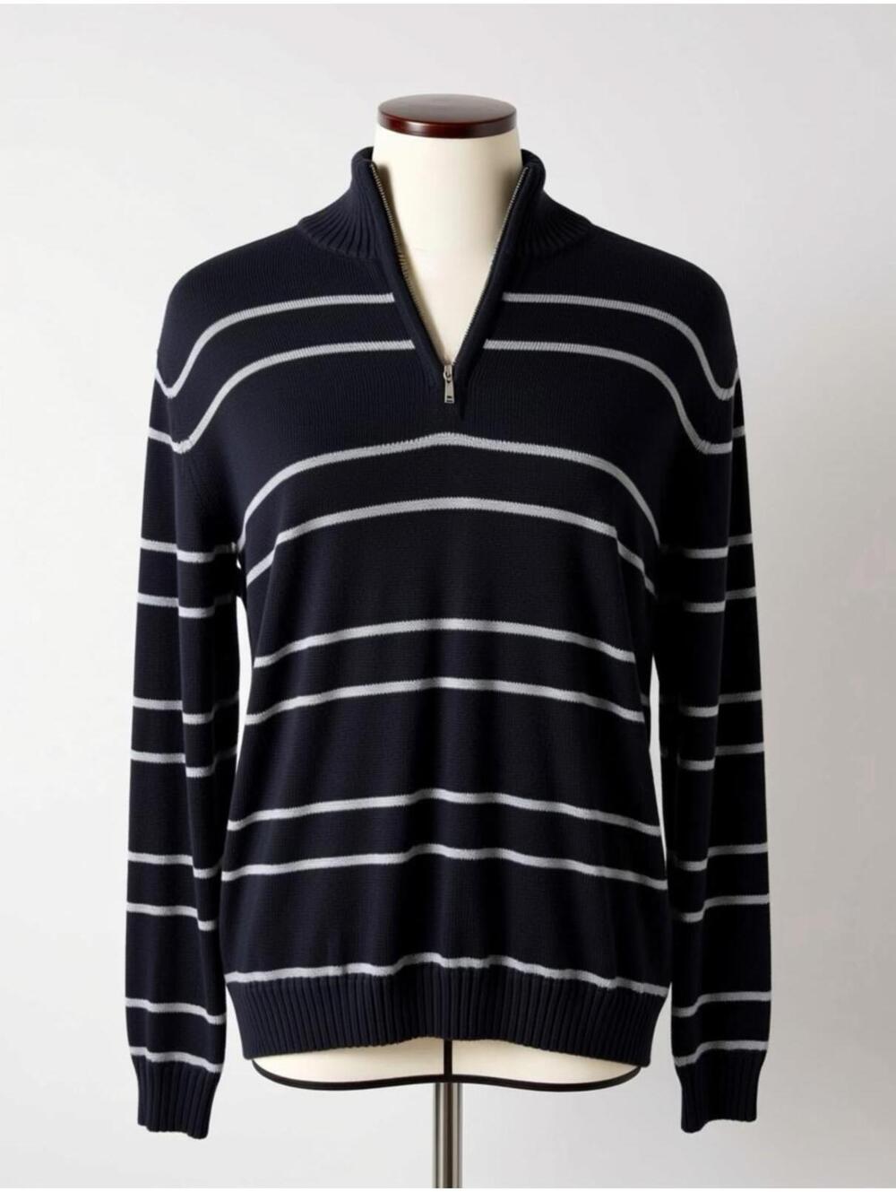 Arrow Men's 100% Cotton Striped Quarter Zip Sweater Size L
